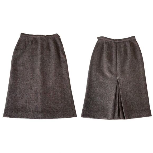 Vintage Ireland Wool Herringbone Pencil Skirt Paul Costelloe Double Back Pleat - Picture 1 of 12
